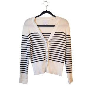 Lola Women's Cream And Black Striped Nautical Ribbed Cardigan Size M